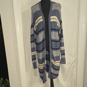 St. John's Bay Blue & Cream Striped Open-Front Cardigan